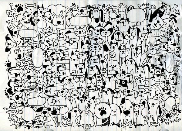 Animals. Cats and Dogs Vector pattern. Hand Drawn Doodles Pets