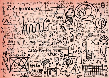 Fiziksel formüller ve fenomenler Not kağıt üzerinde. Hüseyin çizilmiş