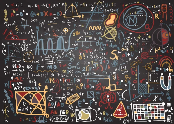 Fysieke formules en verschijnselen op schoolbestuur. il handgetekende — Stockvector