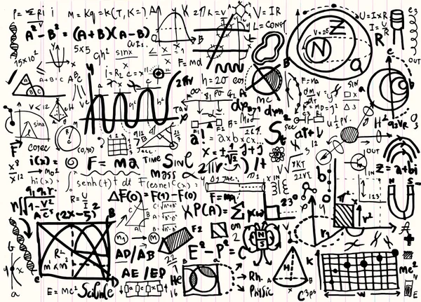 Fórmulas físicas e fenômenos em papel de nota. illu desenhado à mão —  Vetores de Stock
