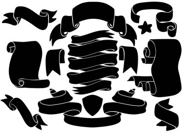 El çizilmiş kurdeleler, farklı kurdeleler. Tebrik kartları, afişler, davetiyeler için tasarım öğeleri. Çizim, vektör çizimi, her biri ayrı bir katmanda..