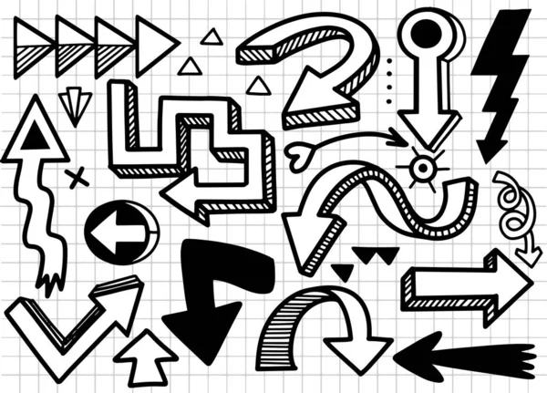 Hand Drawn Set Different Arrow Different Black Directional Icons Vector — Stock Vector