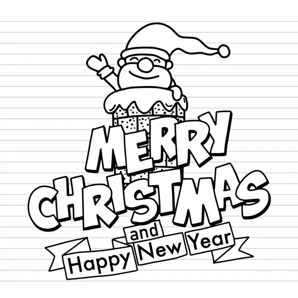 Linda Mano Dibujada Garabatos Navidad Santa Claus Sonriendo Agitando Mano — Vector de stock