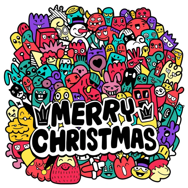 Doodle Fond Noël Gribouillis Noël Illustrations Noël Dessinées Main Icônes — Image vectorielle