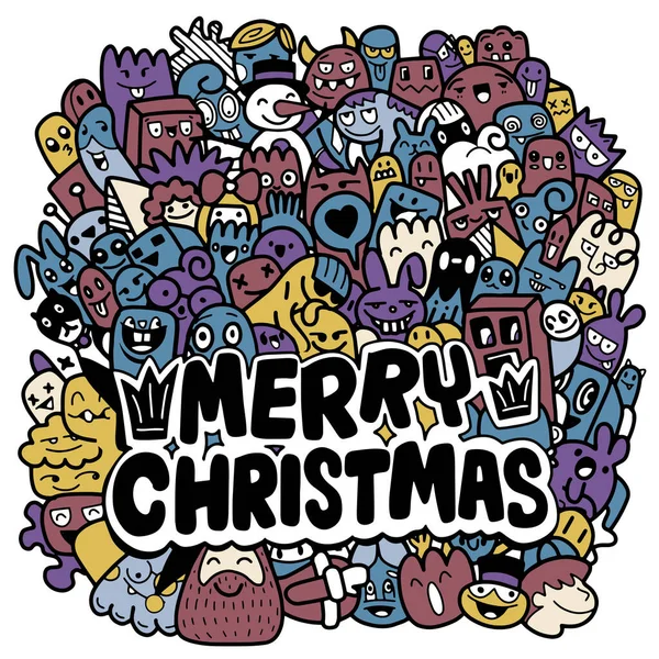 Doodle Fundo Natal Doodles Natal Ilustrações Xmas Desenhadas Mão Inverno — Vetor de Stock