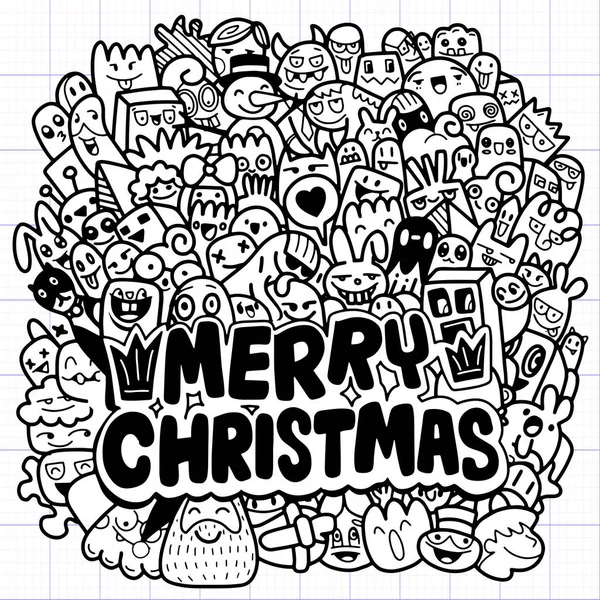 Doodle Christmas Bakgrund Julklappar Handritade Julillustrationer Vinter Och Nyår Svart — Stock vektor