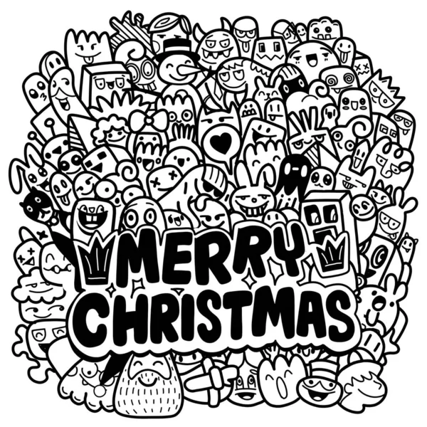 涂鸦圣诞背景 圣诞涂鸦 手工绘制的圣诞插图 冬季和新年黑色轮廓图标 假日贺卡 礼品标签 明信片等现代设计元素 — 图库矢量图片