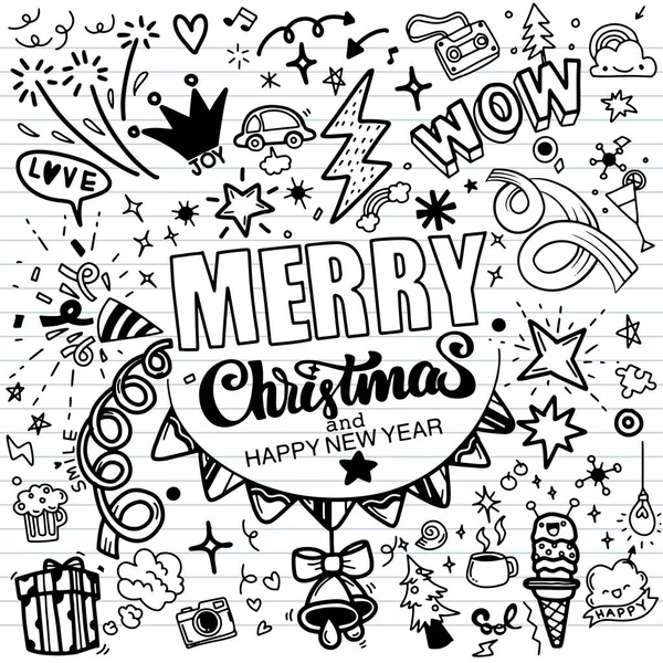 Mão Bonito Desenhado Doodles Natal Conjunto Elemento Design Natal Estilo — Vetor de Stock