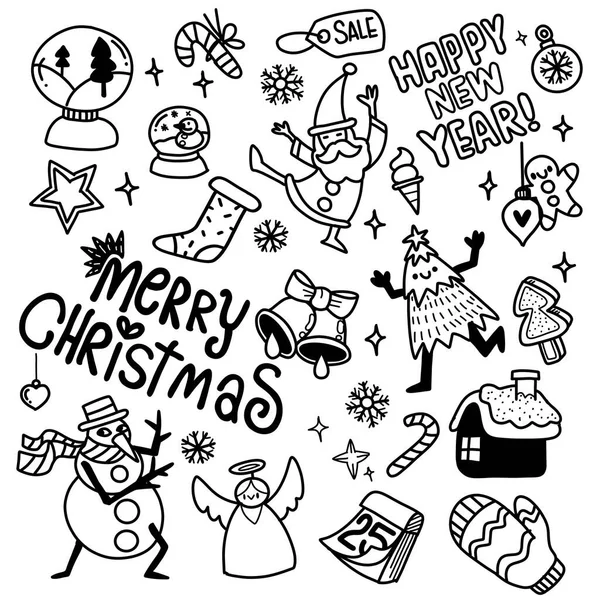 Cute Hand Drawn Christmas Doodles Set Christmas Design Element Doodle — стоковый вектор