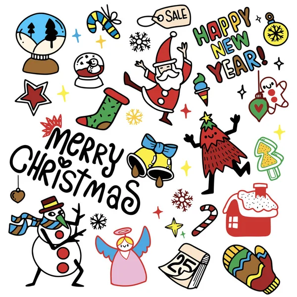 Nette Handgezeichnete Weihnachtskritzeleien Eine Reihe Von Weihnachtsdesign Elementen Doodle Stil — Stockvektor