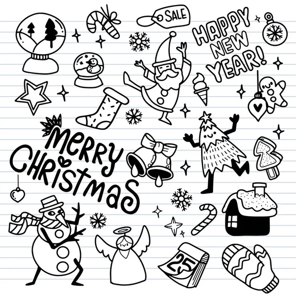 Cute Hand Drawn Christmas Doodles Set Christmas Design Element Doodle — стоковый вектор