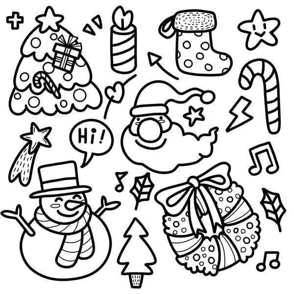 Schattige Hand Getekend Kerst Doodles Set Van Kerst Design Element — Stockvector