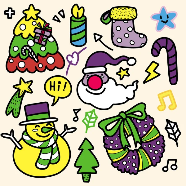 Mão Bonito Desenhado Doodles Natal Conjunto Elemento Design Natal Estilo —  Vetores de Stock