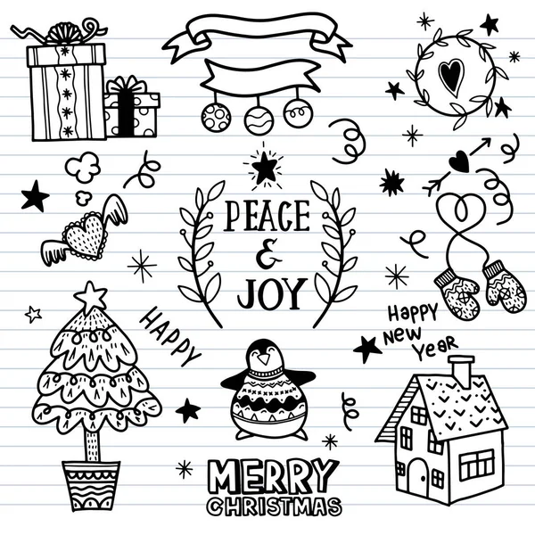 Cute Hand Drawn Christmas Doodles Set Christmas Design Element Doodle — Stock Vector