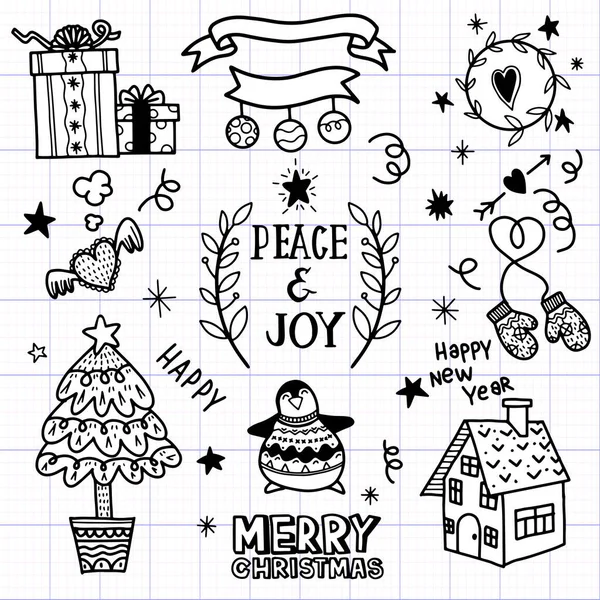 Cute Hand Drawn Christmas Doodles Set Christmas Design Element Doodle — стоковый вектор