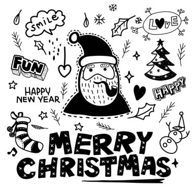 Sevimli el çizimleri, Noel tasarım elementleri karalama stilinde, Sketchy el çizimi Mutlu Noeller temalı nesneler seti, her biri ayrı bir tabaka üzerine..