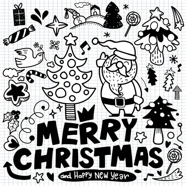 Lindo Dibujado Mano Garabatos Navidad Conjunto Elemento Diseño Navidad Estilo — Vector de stock