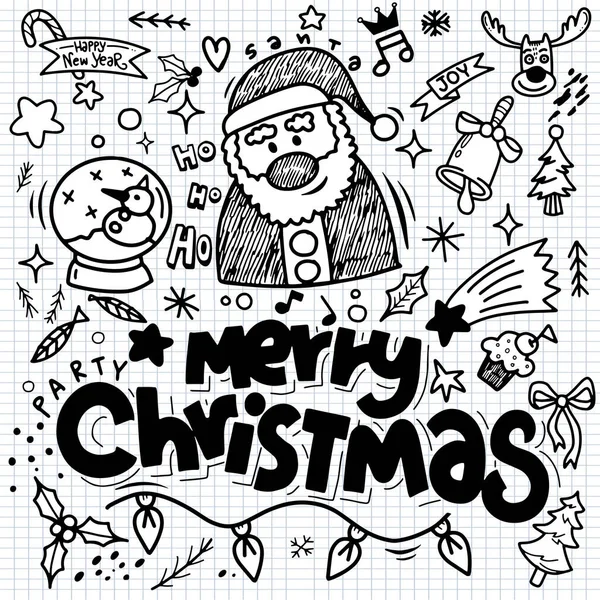 可爱的手绘圣诞涂鸦 一套以涂鸦风格设计的圣诞元素 素描的手绘了一套以快乐圣诞为主题的涂鸦卡通画 每套画在一个独立的图层上 — 图库矢量图片