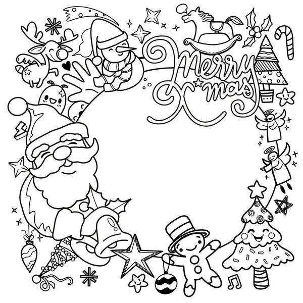 Lindo Dibujado Mano Garabatos Navidad Ilustración Garabatos Personaje Navidad Círculo — Vector de stock