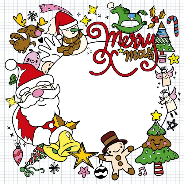 Doodles Natal Bonito Mão Desenhada Ilustração Doodle Personagem Natal Círculo — Vetor de Stock