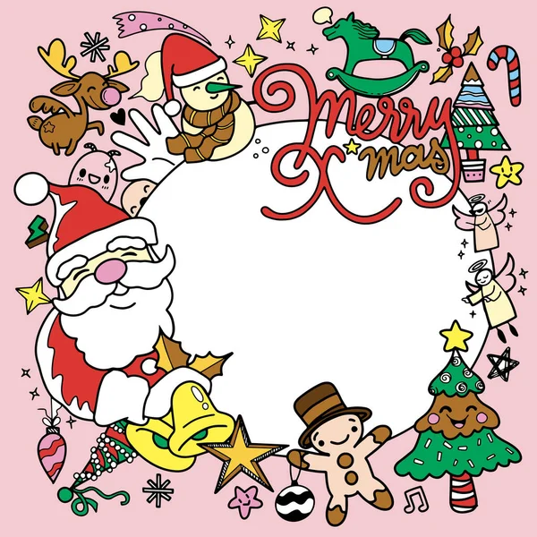 Niedliche Handgezeichnete Weihnachtskritzeleien Illustration Von Kritzeleien Weihnachtsfigur Auf Kreis Zeichnung — Stockvektor