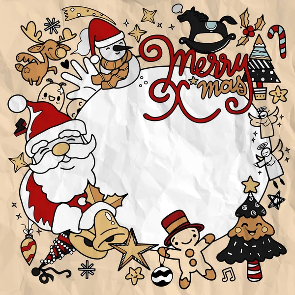 Cute Strony Rysowane Boże Narodzenie Bazgroły Ilustracja Postaci Bazgroły Boże — Wektor stockowy