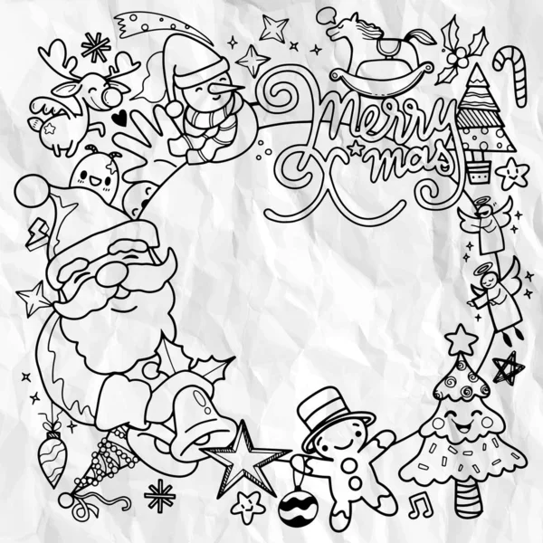 Niedliche Handgezeichnete Weihnachtskritzeleien Illustration Von Kritzeleien Weihnachtsfigur Auf Kreis Zeichnung — Stockvektor