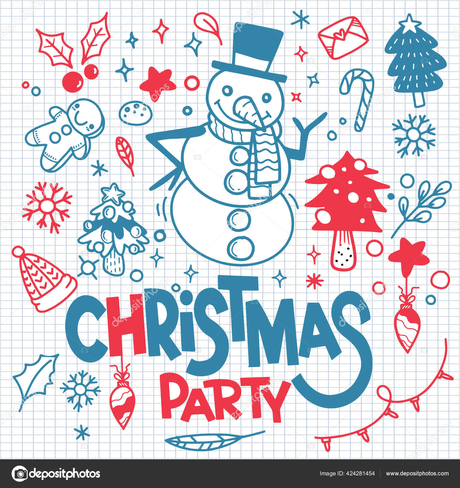 かわいい手はクリスマスのドドルを描きました ドアスタイルのクリスマスデザイン要素のセット スケッチの手はメリークリスマスのテーマにオブジェクトのドードル漫画セットを描きました 別の層上の各 ストックベクター C 9george