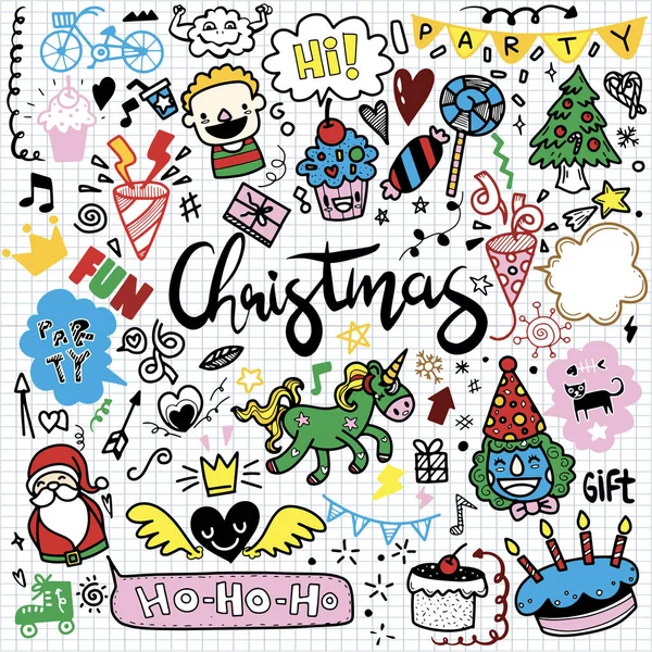 Nette Handgezeichnete Weihnachtskritzeleien Eine Reihe Von Weihnachtsdesign Elementen Doodle Stil — Stockvektor