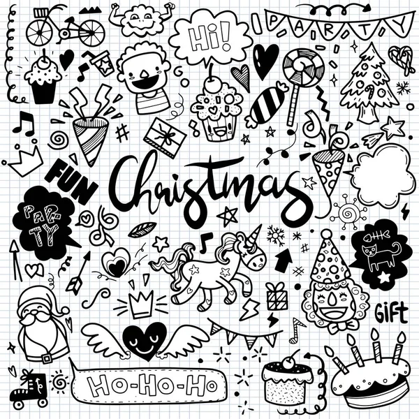 Carino Disegnato Mano Scarabocchi Natale Set Elementi Design Natale Stile — Vettoriale Stock