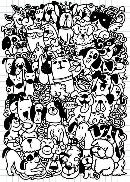 Ζωγραφική Χεριών Doodle Σκυλιά Ομάδα Διαφορετικά Είδη Σκύλων Διάνυσμα Εικονογράφηση — Διανυσματικό Αρχείο