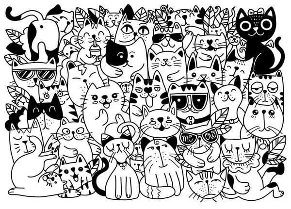 Handritade Vektorillustrationer Cats Tecken Skiss Stil Doodle Olika Arter Katter — Stock vektor