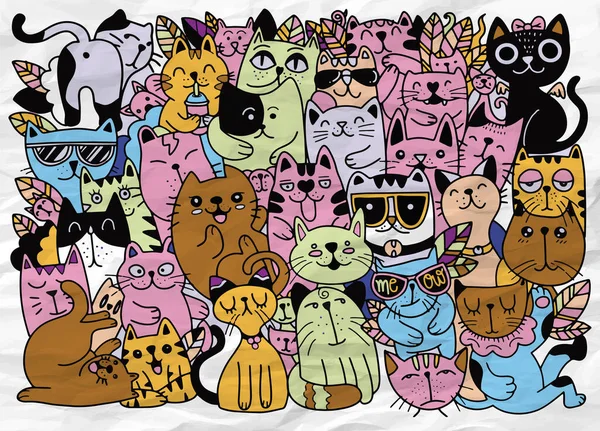 Ilustrações Vetoriais Desenhadas Mão Personagens Gatos Estilo Esboço Doodle Diferentes — Vetor de Stock