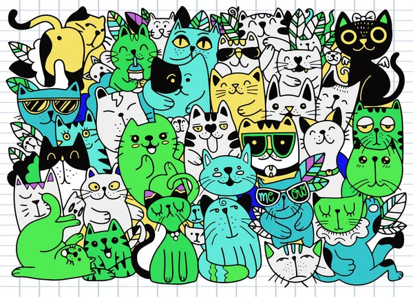 Ilustrações Vetoriais Desenhadas Mão Personagens Gatos Estilo Esboço Doodle Diferentes —  Vetores de Stock