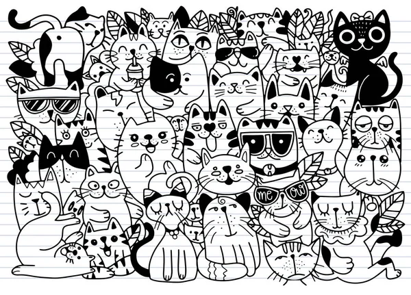 손으로 고양이 캐릭터의 스케치 스타일이요 Doodle Different Species Cats Vector — 스톡 벡터