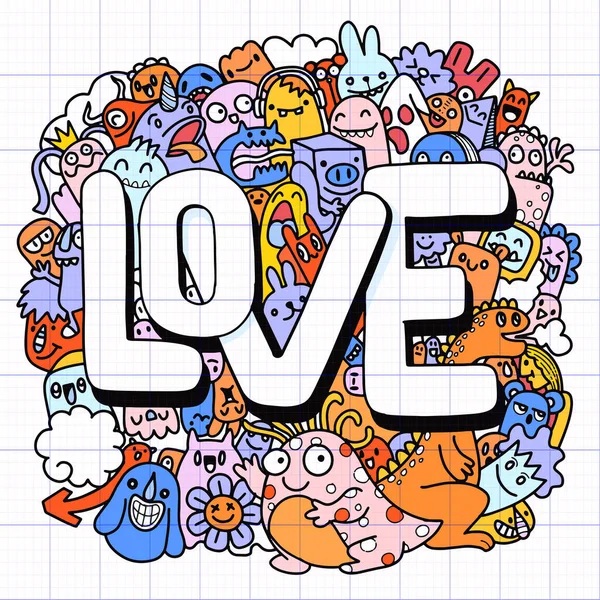 Handgezeichnete Vektor Illustration Von Doodle Kawaii Doodle Monster Liebeskonzept Illustration — Stockvektor