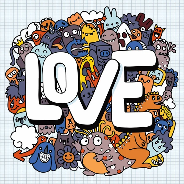 Handgetekende Vector Illustratie Van Doodle Kawaii Doodle Monsters Love Concept — Stockvector