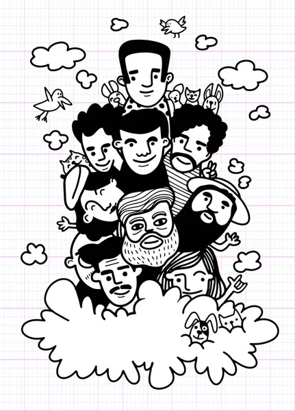 Cute Hand Drawn Doodles Face People Sketch Crowd Funny Peoples — Stock vektor