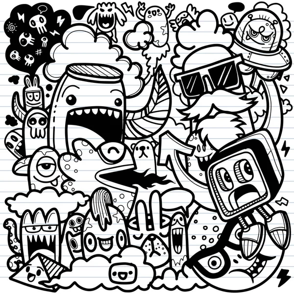 Carino Disegnato Mano Scarabocchi Vector Serie Cartone Animato Carino Doodle — Vettoriale Stock