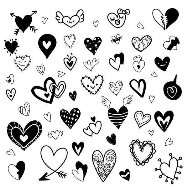 Doodle Серця Рука Намальована Колекція Любові Серця Мила Рука Намальована — стоковий вектор