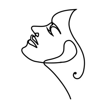 Modern soyut tarzda bir kadın portresi. Çağdaş moda tasarımınız için el çizimi vektör çizimi. Asgari kadın yüzü. Bir çizgi çizme tarzı..