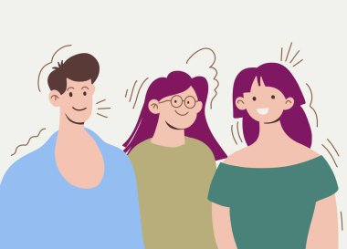 Mutlu insanlar illüstrasyon sunar. Modern tarz grafik sanatı