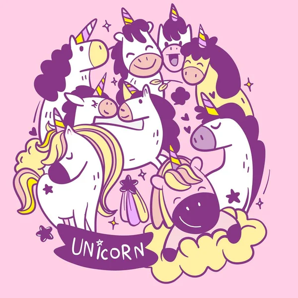 Cute Cartoons Kawaii Style Collection Unicorn Isolated Vector Illustration Background — Stock Vector