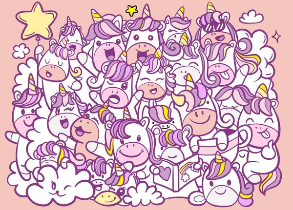 Cute Cartoons Kawaii Style Collection Unicorn Isolated Vector Illustration Background — Stock Vector