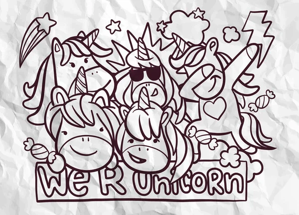 Cartoon Character Little Unicorn Fun Poster Shirt Composition Handmade Vector — Stock Vector