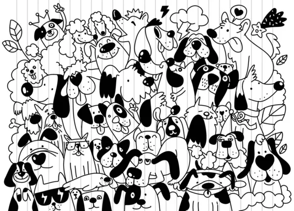 Vector Illustration Doodle Cute Dogs Background Hand Drawing Doodle Design — Vector de stock