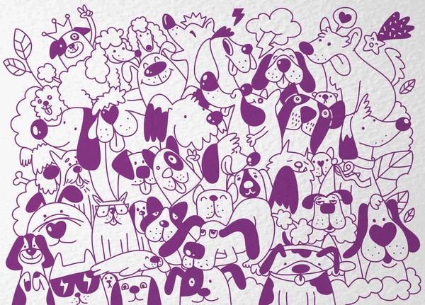 Vector Illustration Doodle Cute Dogs Background Σχέδιο Χεριών Doodle Για — Διανυσματικό Αρχείο