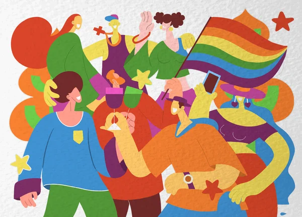 Парад Гордості Натовп Марширує Параді Гордості Члени Лесбійської Геївської Бісексуальної — стоковий вектор