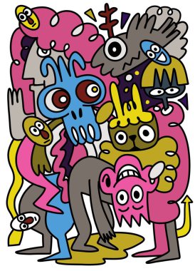 Doodle Halklarının El Çizimi Vektör İllüstrasyonu, çizim çizimi araçları