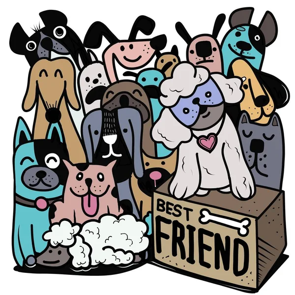 Ręcznie Rysowane Wektor Ilustracja Doodle Dogs Group Ilustrator Linii Narzędzi — Zdjęcie stockowe